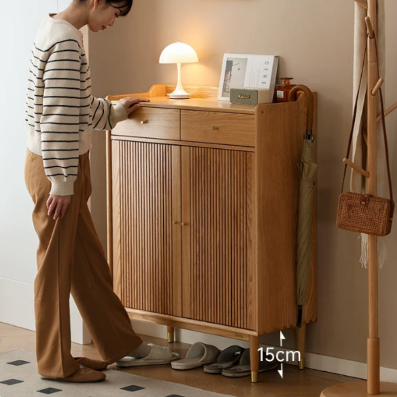 Zain Solid American Oak Slatted Shoe Cabinet 80cm – view 6