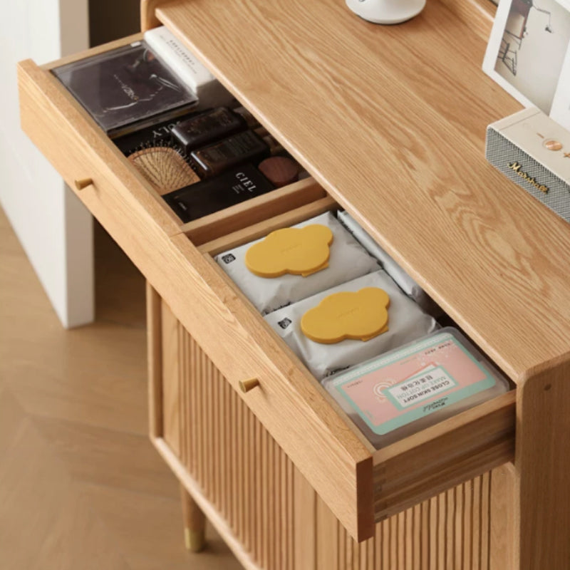 Zain Solid American Oak Slatted Shoe Cabinet 80cm – view 9
