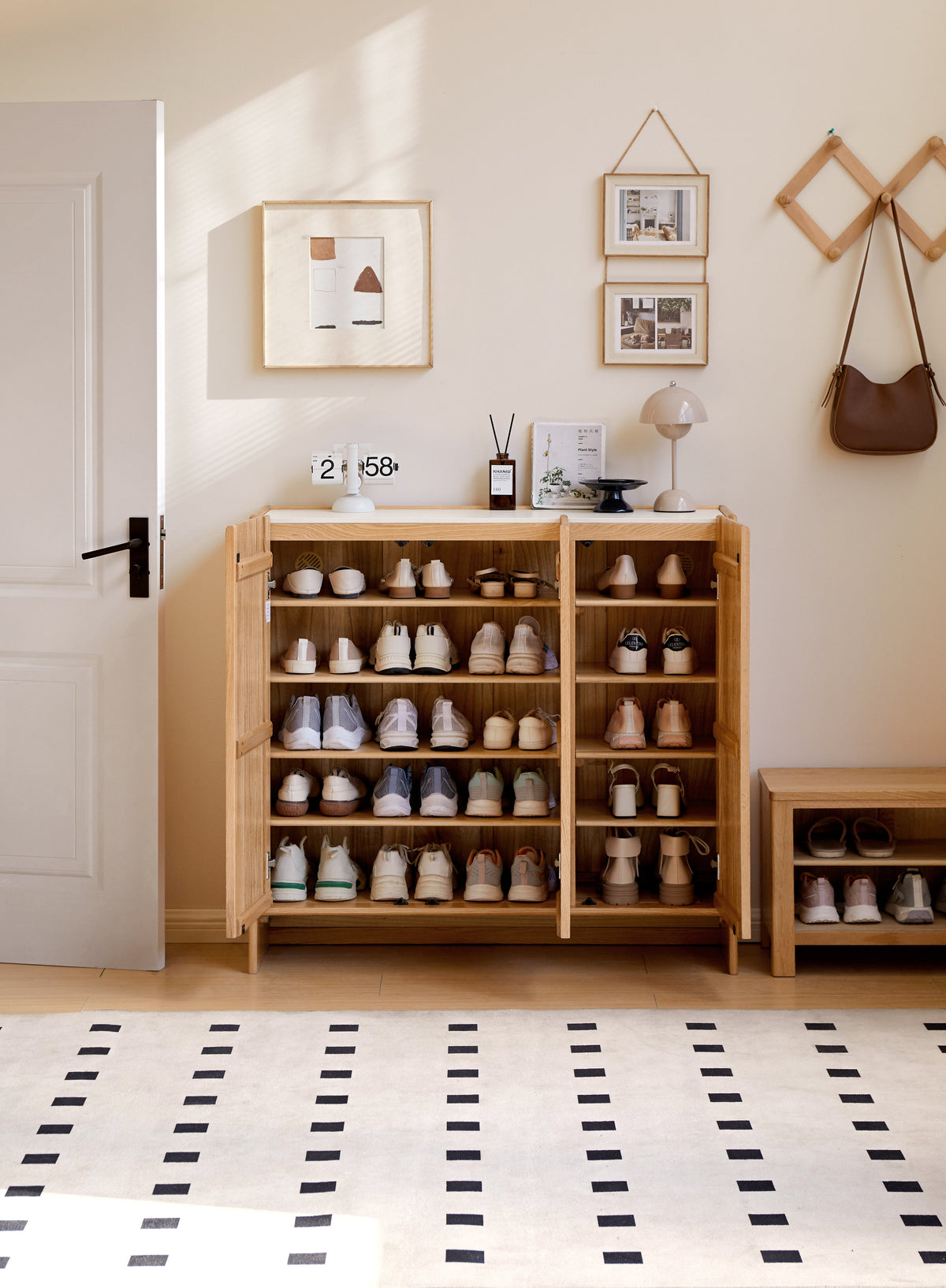 Rhys Solid American Oak Slatted Shoe Cabinet 110cm – view 2