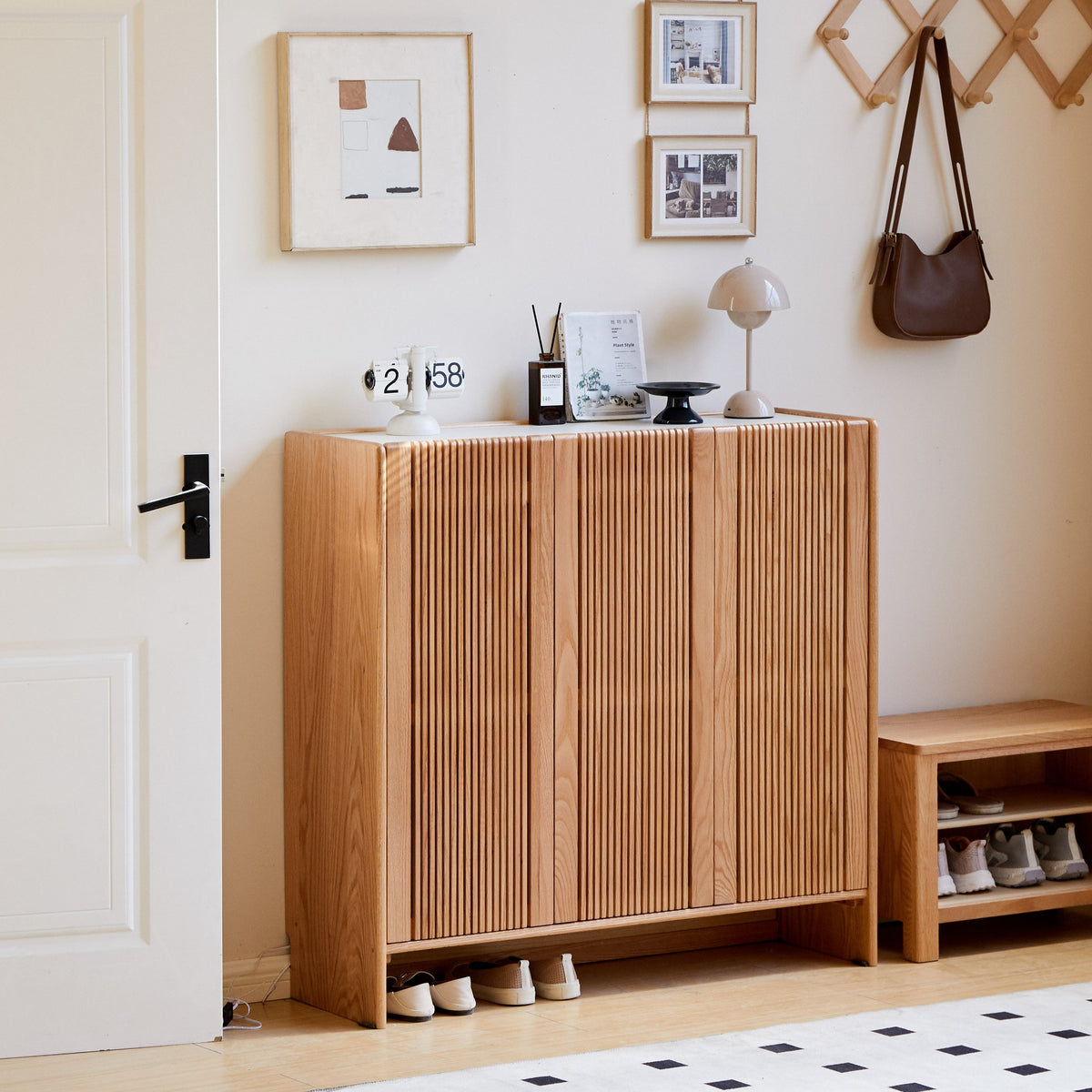 Rhys Solid American Oak Slatted Shoe Cabinet 110cm – view 3