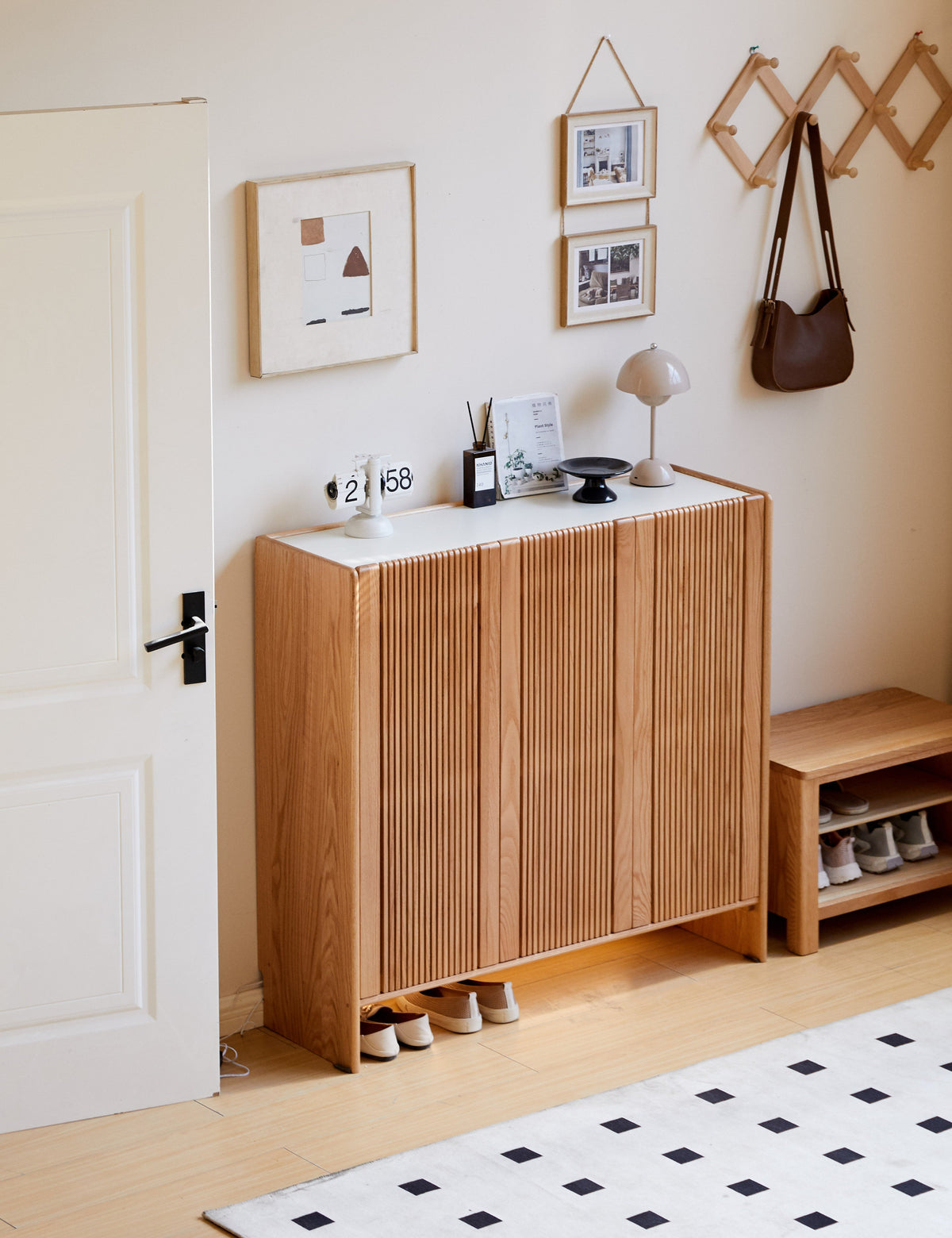 Rhys Solid American Oak Slatted Shoe Cabinet 110cm – view 4