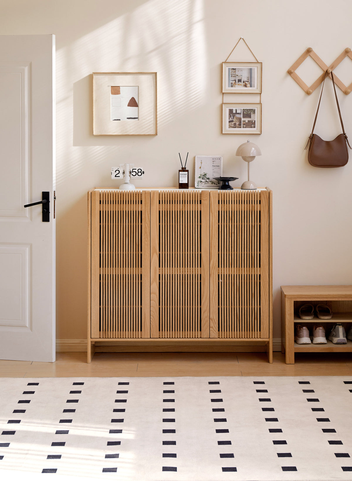 Rhys Solid American Oak Slatted Shoe Cabinet 110cm – view 5