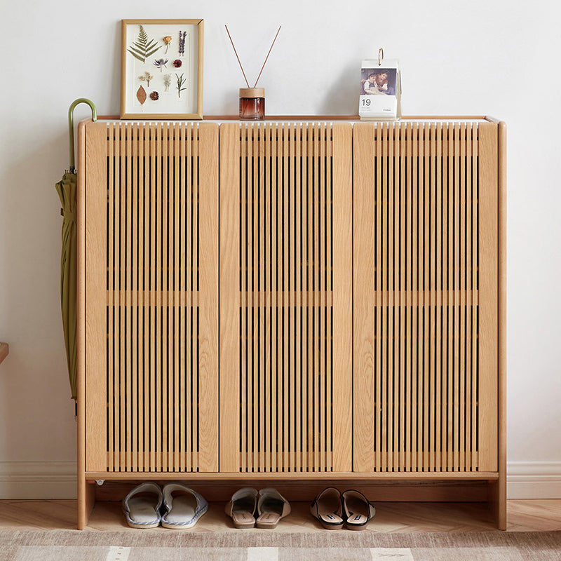 Rhys Solid Ash Slatted Shoe Cabinet 110cm