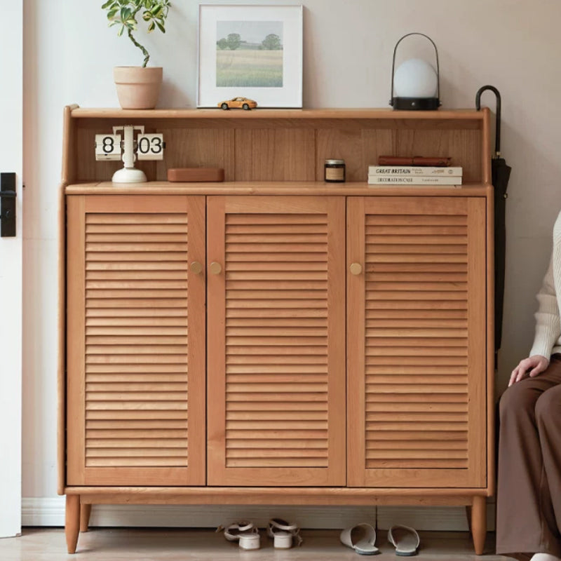 Selena Solid Cherry Louvered Shoe Cabinet