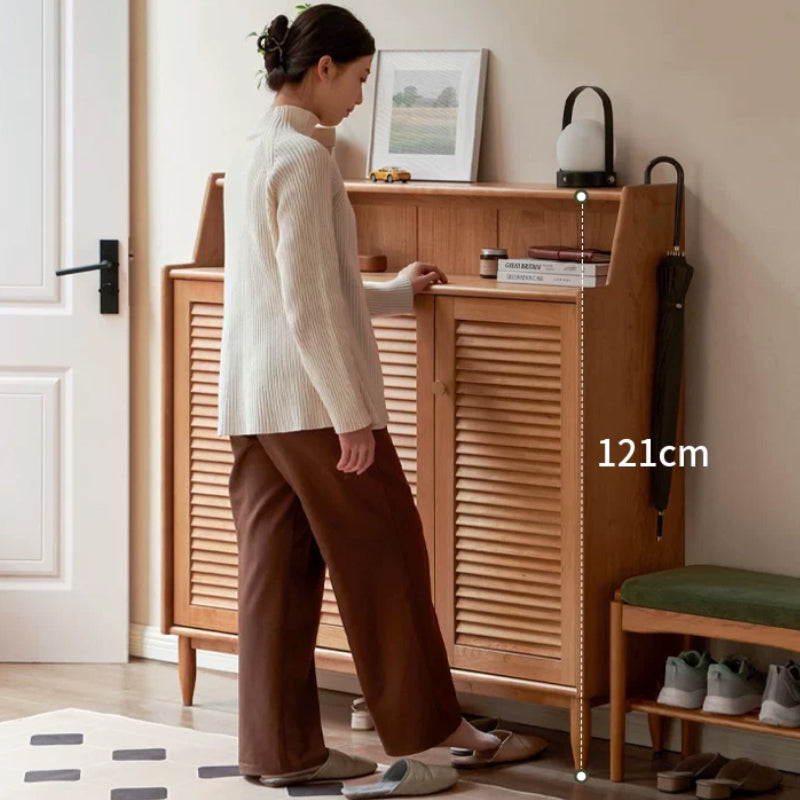 Selena Solid Cherry Louvered Shoe Cabinet – view 4
