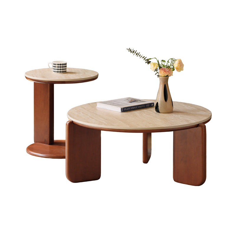 Samantha Solid Liriodendron Round Coffee Table Side Table Set with Ceramic – Set, view 6