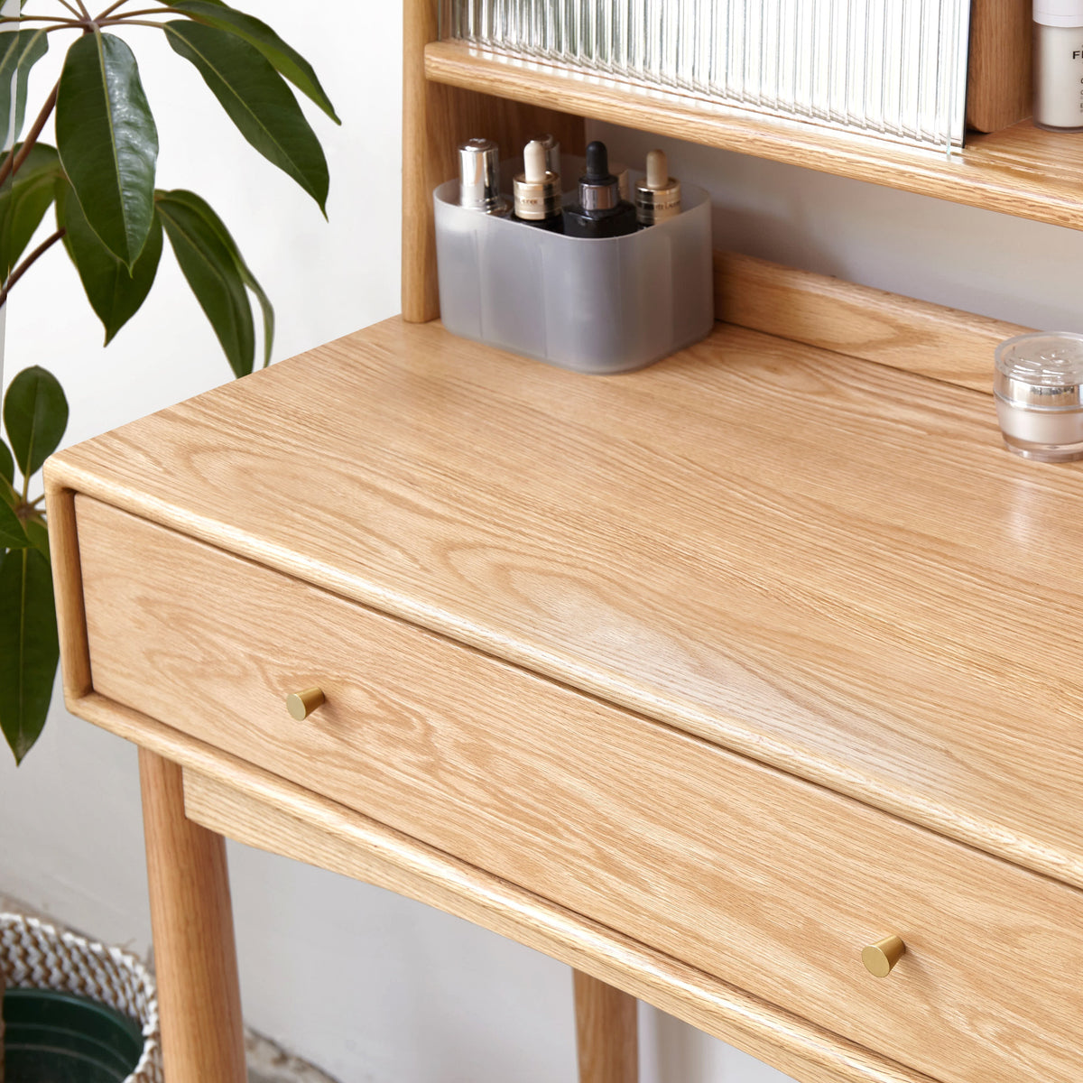 Solid Oak Dressing Table with Sliding Mirror Door and Drawer 75cm – view 4