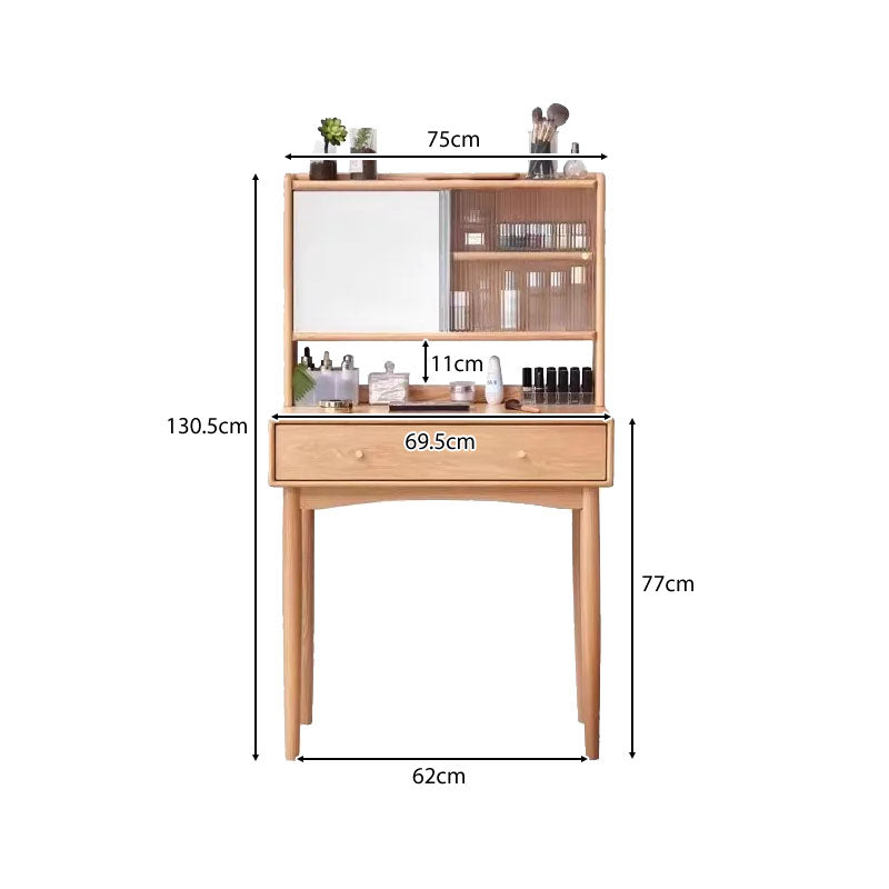 Solid Oak Dressing Table with Sliding Mirror Door and Drawer 75cm – view 6
