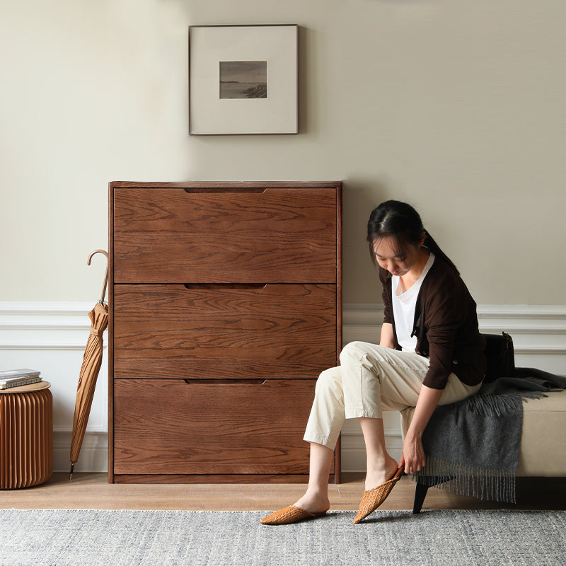 Donald Solid Oak Ultra-Thin Shoe Cabinet 85cm