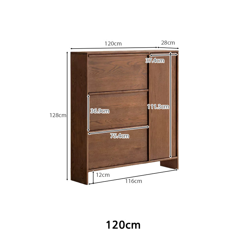 Josie Ultra-Thin Flip-Down Shoe Cabinet in Solid Oak with Pinewood, 80cm 120cm – view 12