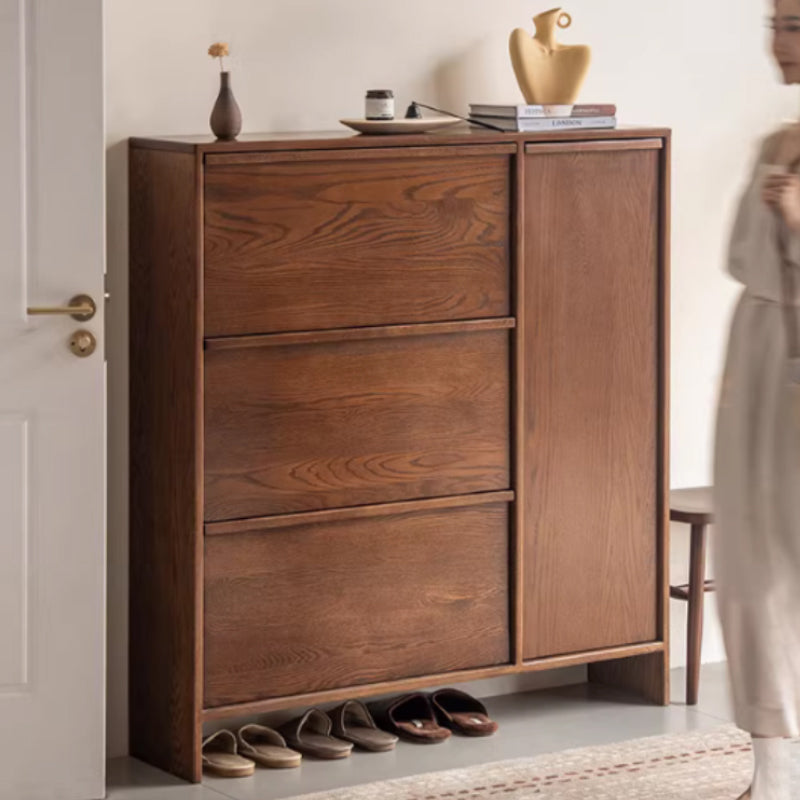 Josie Ultra-Thin Flip-Down Shoe Cabinet in Solid Oak with Pinewood, 80cm 120cm – view 3
