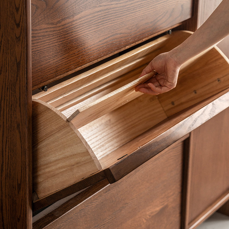 Josie Ultra-Thin Flip-Down Shoe Cabinet in Solid Oak with Pinewood, 80cm 120cm – view 5