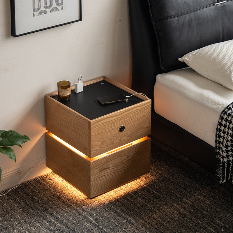 Stephanie Wooden Side Table in Solid Ash with Fingerprint Lock and LED – view 10