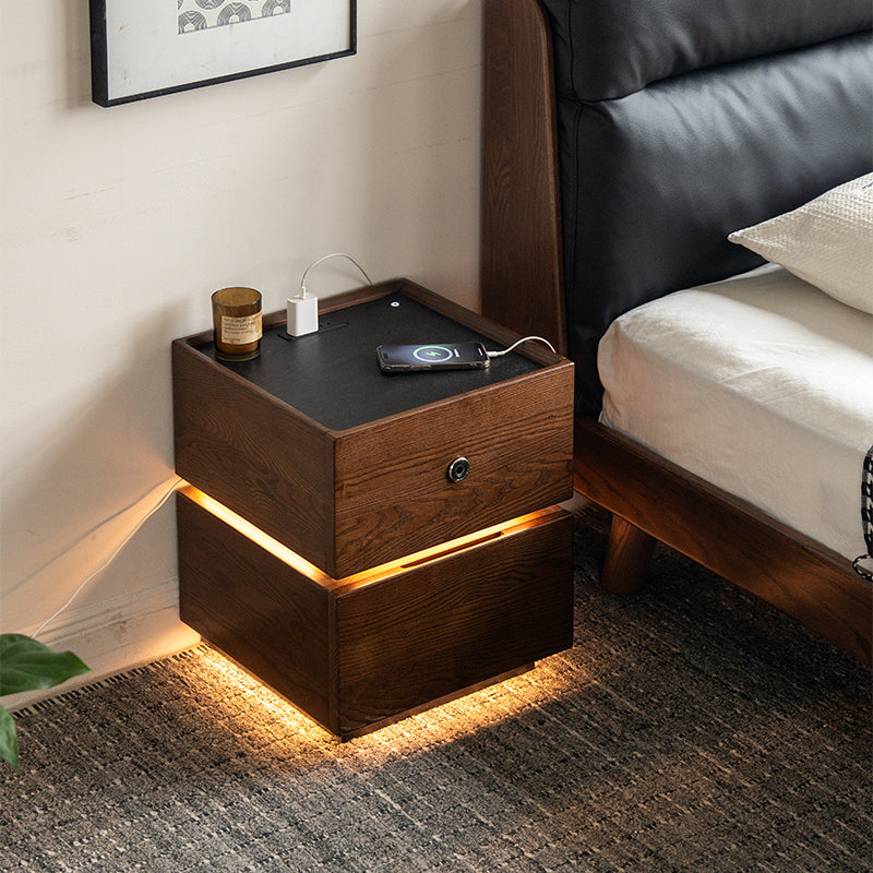 Stephanie Wooden Side Table in Solid Ash with Fingerprint Lock and LED – view 3