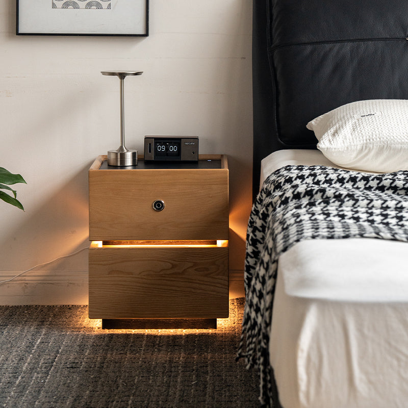 Stephanie Wooden Side Table in Solid Ash with Fingerprint Lock and LED – Natural Wood, view 9