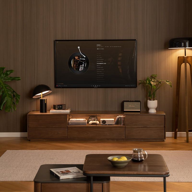 Teresa solid black walnut TV unit with 3 drawers