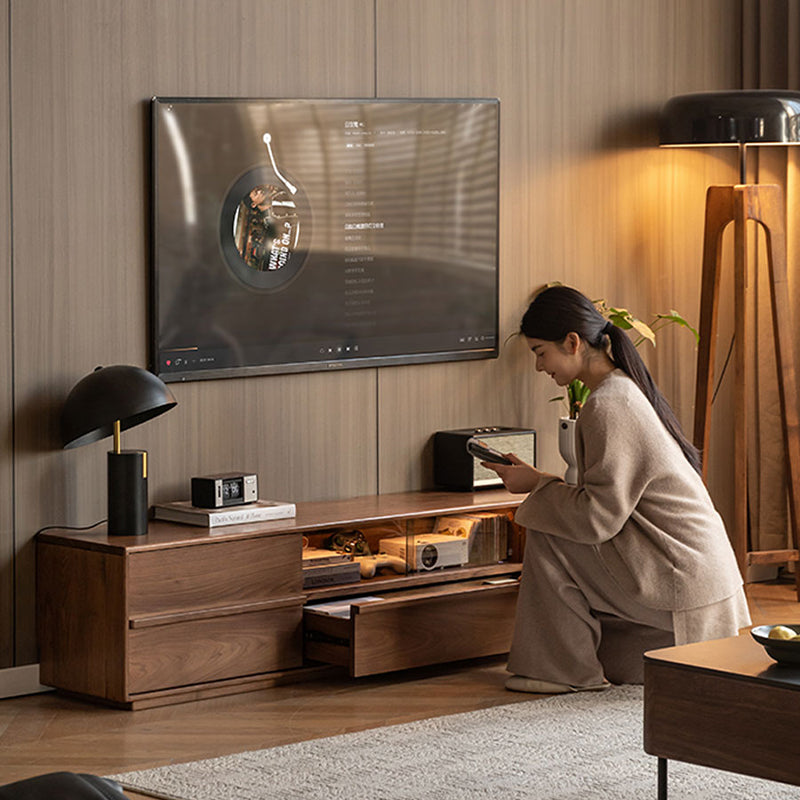 Teresa solid black walnut TV unit with 3 drawers – view 3