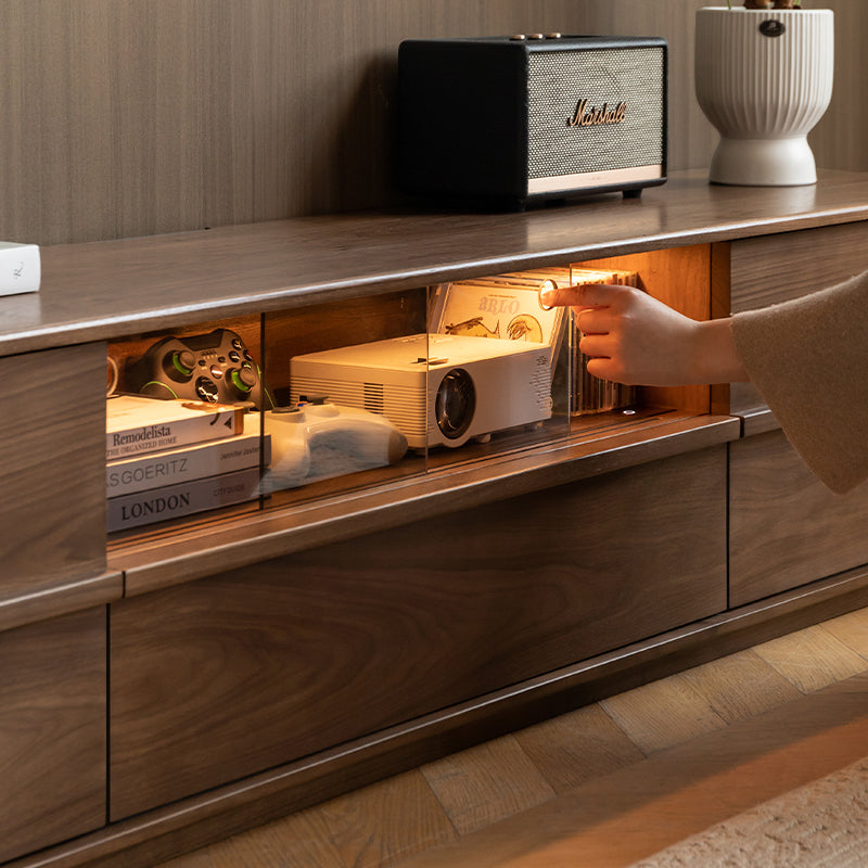 Teresa solid black walnut TV unit with 3 drawers – view 5