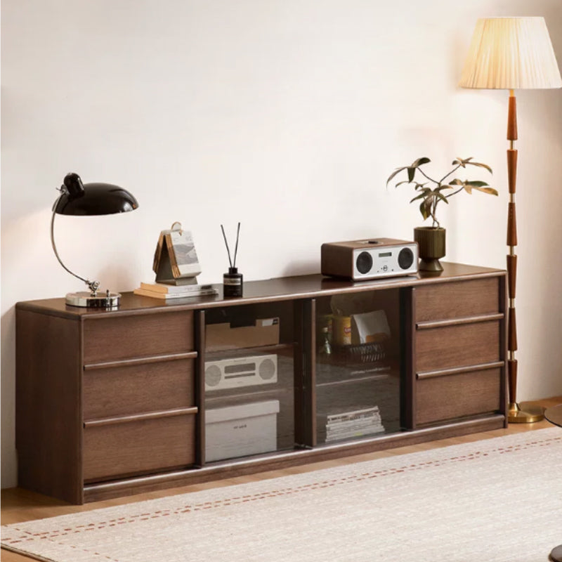 Thaddeus solid American oak TV unit with drawer