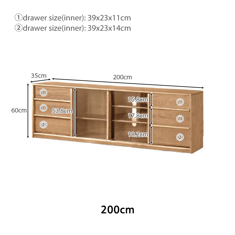 Thaddeus solid American oak TV unit with drawer – view 19