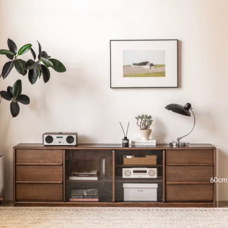 Thaddeus solid American oak TV unit with drawer – view 2
