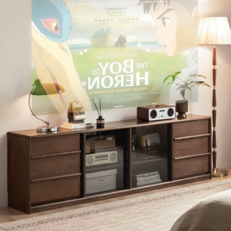 Thaddeus solid American oak TV unit with drawer – view 6