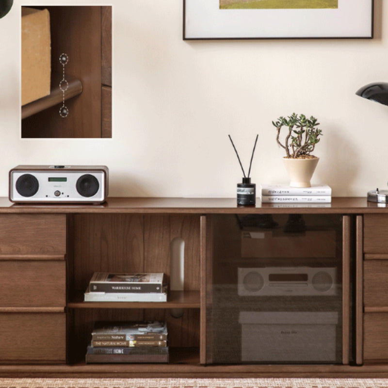 Thaddeus solid American oak TV unit with drawer – view 8