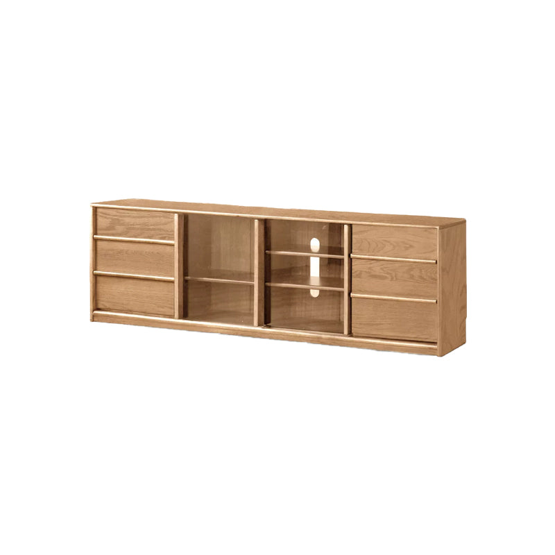 Thaddeus solid American oak TV unit with drawer – Natural Wood 2m, view 18