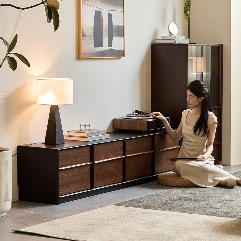 Thelma Solid Oak Entertainment Unit, Walnut Finish 200cm 220cm 240cm – view 2