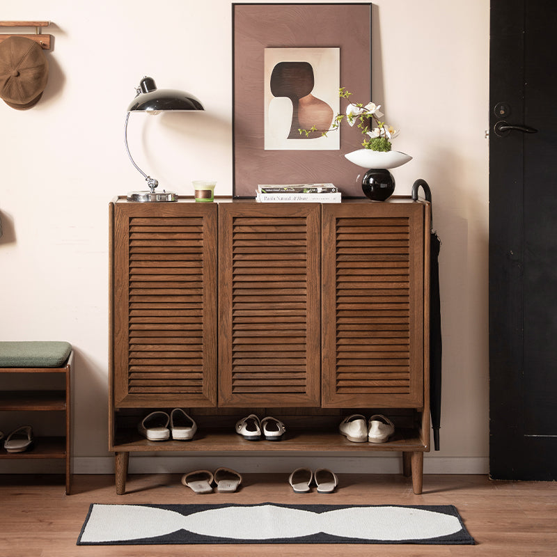 Ursula Solid Oak Wooden Shoe Cabinet with Open Shelf 75cm / 110cm