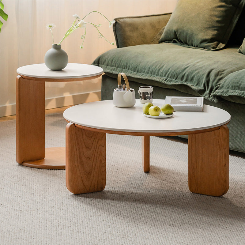 Twin-Set Cherry Wooden Coffee Table and Side Table with Ceramic Top