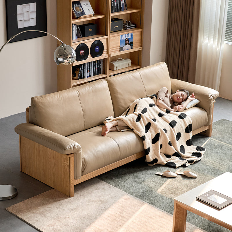 Xander Leather Sofa with FAS-Graded Solid American Oak 223cm 253cm 283cm