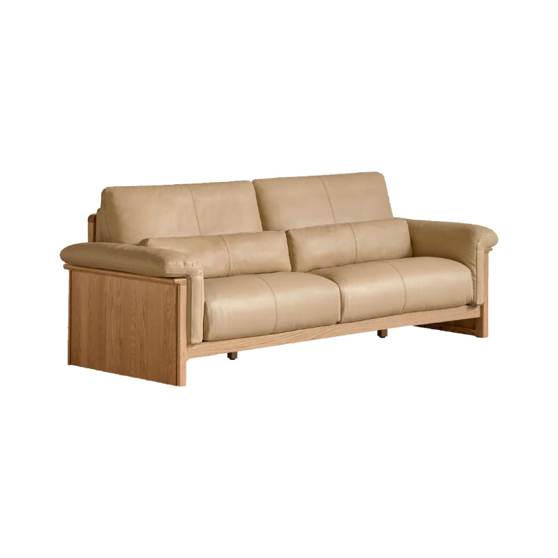Xander Leather Sofa with FAS-Graded Solid American Oak 223cm 253cm 283cm – Natural Wood 223cm, view 2