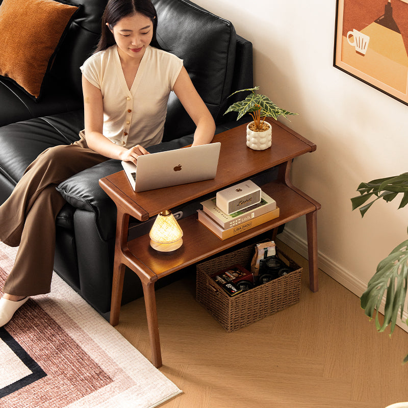 Xena rubberwood side table with tiered storage – view 2