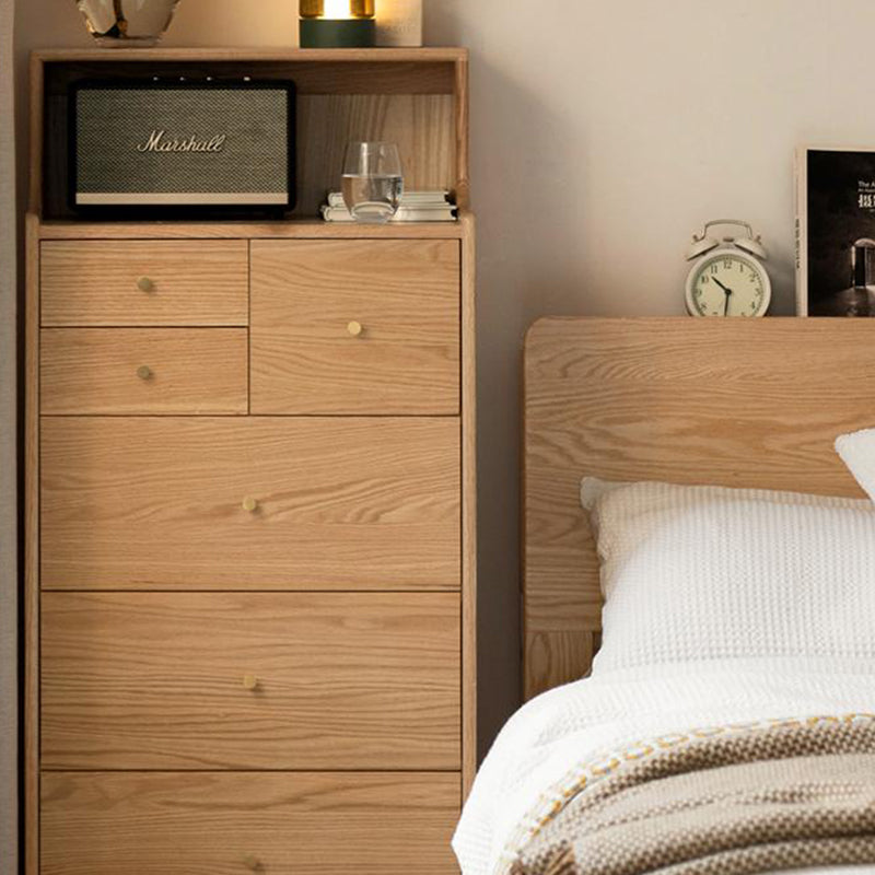 Zachariah solid oak tallboy in natural wood finish – view 6