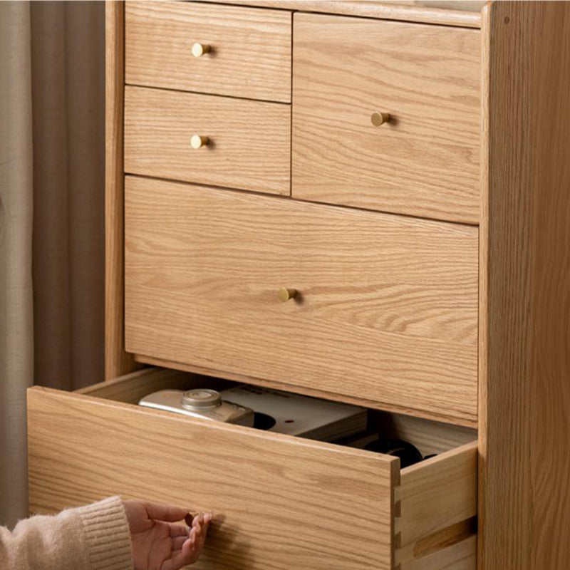 Zachariah solid oak tallboy in natural wood finish – view 7