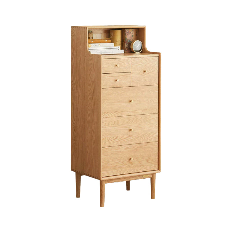 Zachariah solid oak tallboy in natural wood finish – view 8