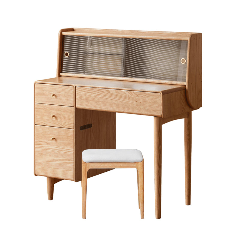 Zachary Solid Oak Timber Vanity Table with Drawer & Stool – view 6