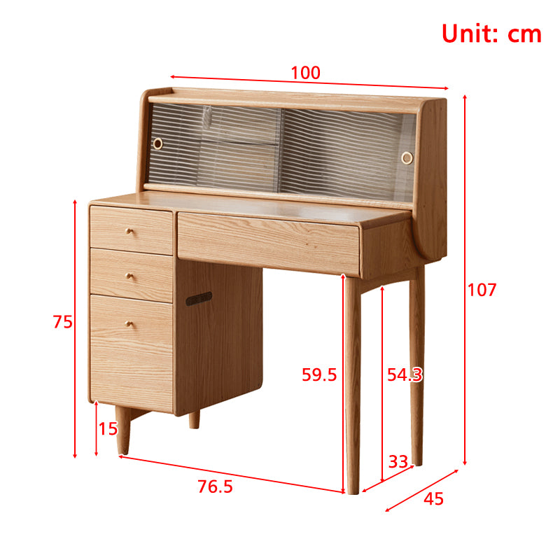 Zachary Solid Oak Timber Vanity Table with Drawer & Stool – view 7